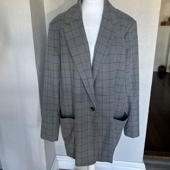 NWT A New Day Long Windowpane Black And Grey One Button Blazer XXL - Picture 2 of 11